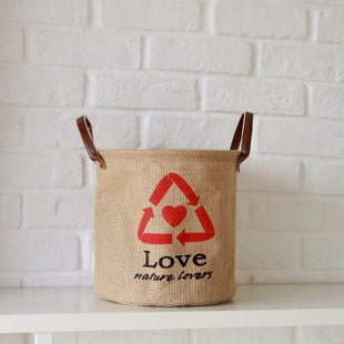 1 Natural Linen Eco Friendly Storage Basket, Storage Bin, Linen Sack storage basket, Recycle Storage Basket - Love Recycle