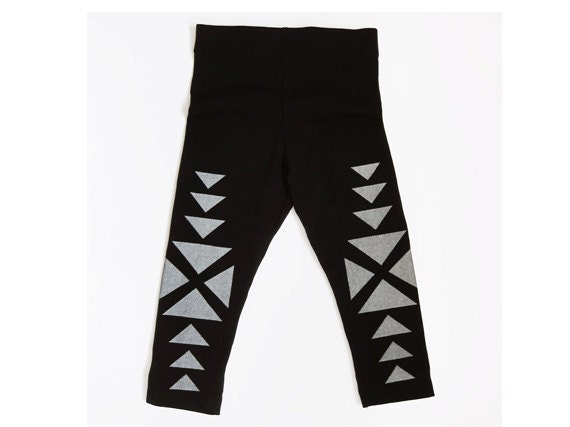 Organic kids leggings tribal print black/grey