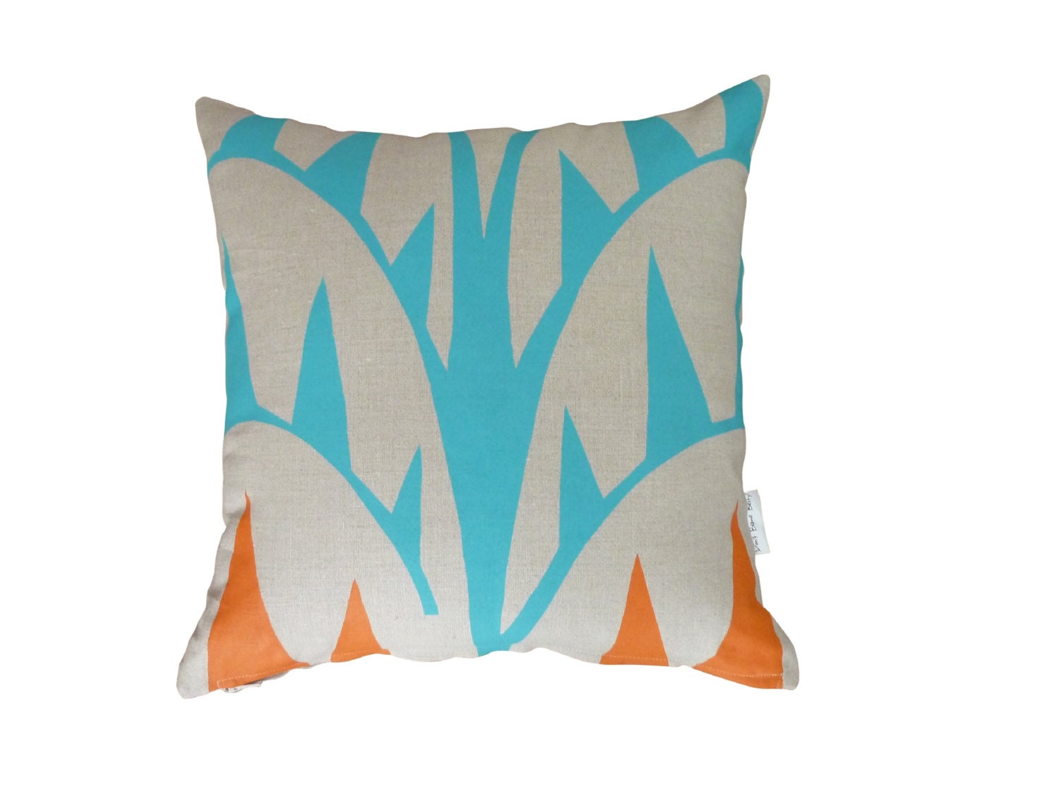 Neon cushion cover, pillow cover - 100% linen with 'liberty' design printed in turquoise and orange- 16X16"
