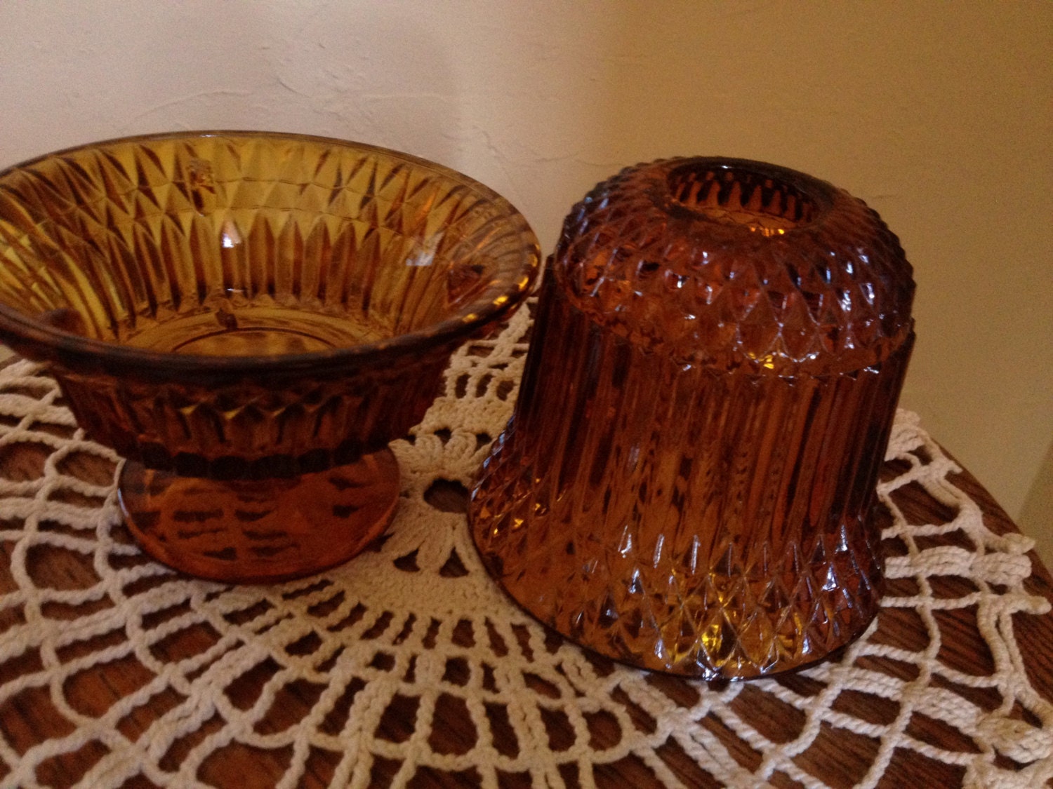 Vintage Viking Glass Co 1980's Fairy Lamp Amber with Diamond Design 7" tall