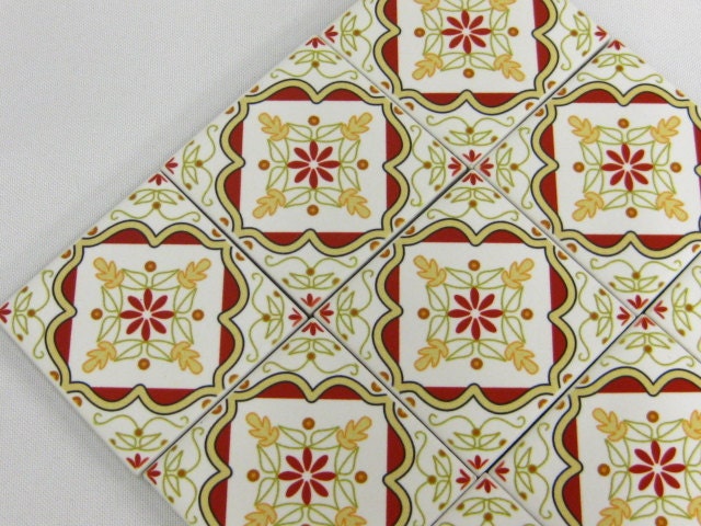 Multani Inlay Pattern A : 9 Ceramic Tile Set for backsplash, bathroom decor, or display