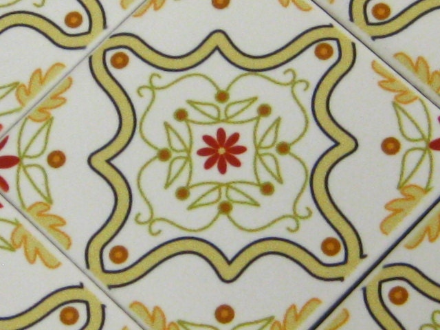 Multani Inlay Pattern B : 9 Ceramic Tile Set for backsplash, bathroom decor, or display