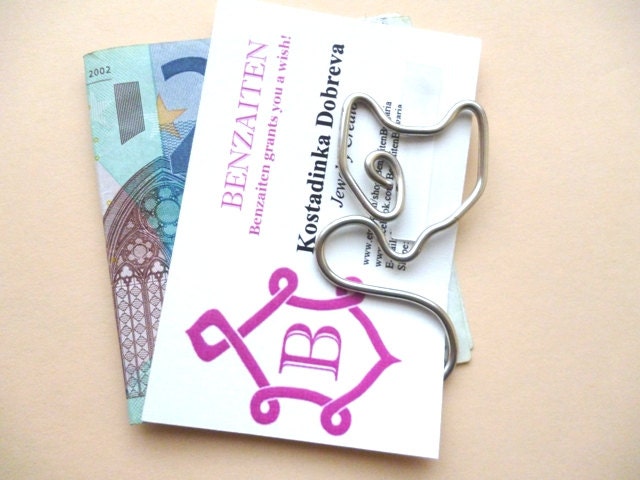 Fox Business card / Money clip, handmade, silvered copper wire, men, women