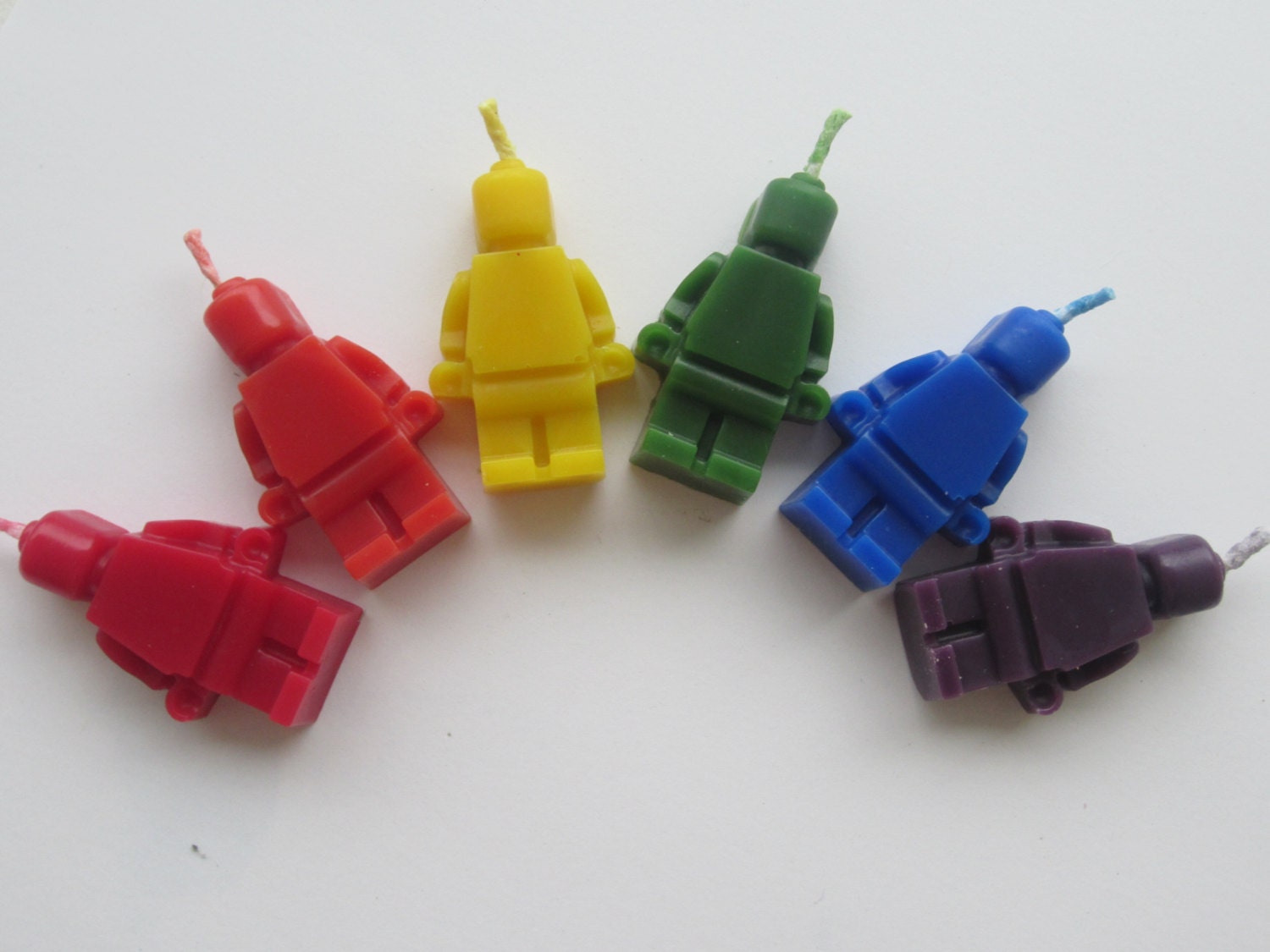 Birthday Candles Set of Six Building Brick Mini Figurine Men. Red, Orange, Yellow, Green, Blue, Purple. Il_170x135