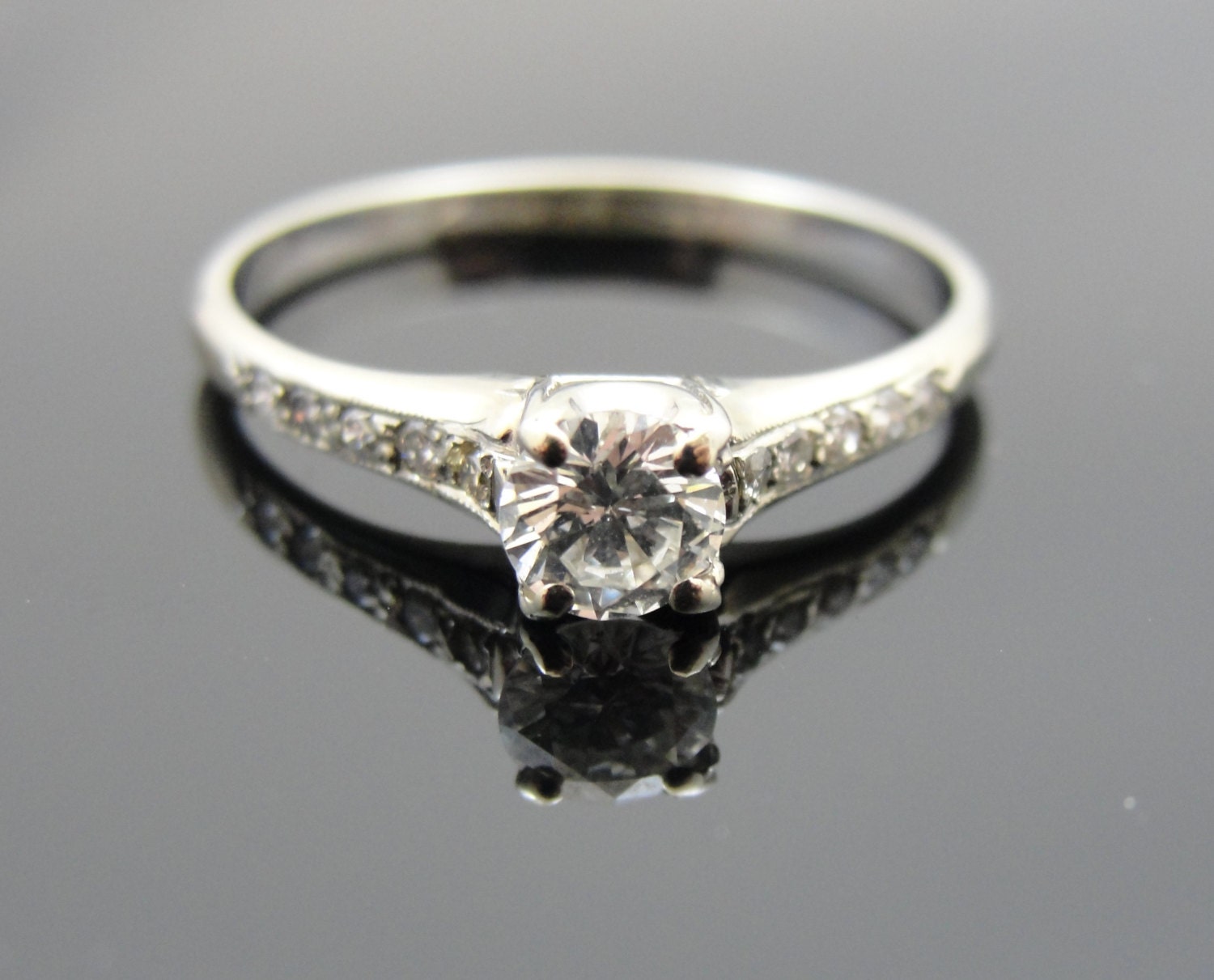 Vintage Modernist Geometric 18K White Gold Pave Diamond Engagement Ring - RGDI345P