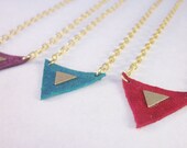 Leather Necklace, Geometric Necklace, Tribal Jewelry, Brass Jewelry, Necklace, Women, Triangle Pendant,  Hipster