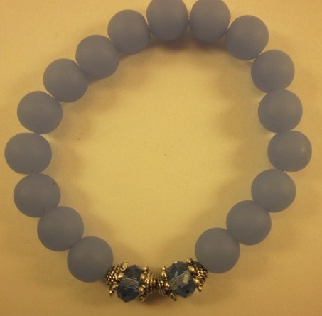 Something Blue, Blue Oceans Summertime Bracelet with Blue Sea Glass Like Beads and Blue Crystals.