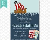 Boy Pirate Party Invitation Printable 5x7 - Boy Pirate Birthday Ahoy Matey