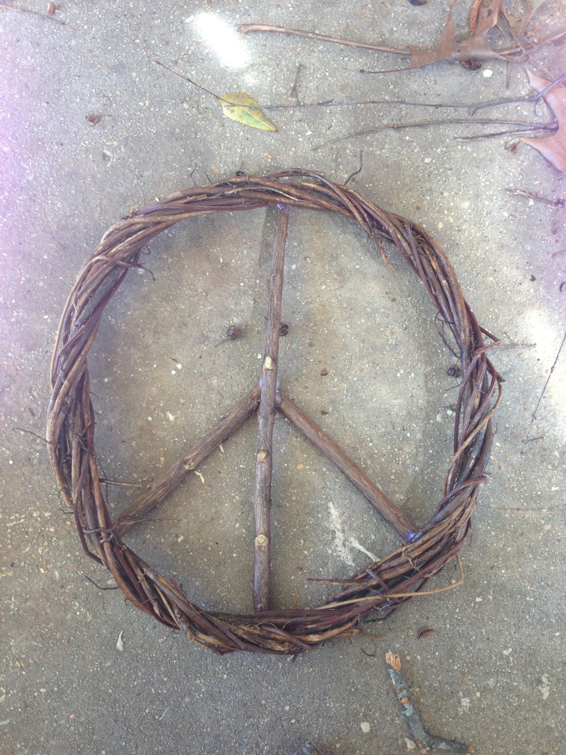 Natural handmade peace sign wreath / wall hanging