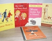 5 VINTAGE Childrens School BOOKS. Learn to Read. 1950s and 60s. Cool Retro Graphics.