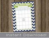 Baby Shower Bingo Game Cards navy blue chevron and green INSTANT DOWNLOAD diy digital printable file print your own Il_170x135