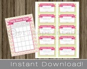 Baby Shower Bingo Game Cards and Diaper Raffle Tickets pink chevron and green INSTANT DOWNLOAD diy digital printable file