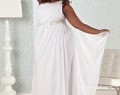 Plus Size Wedding gown, Greek Goddess dress, chiffon, high slit with one shoulder neckline