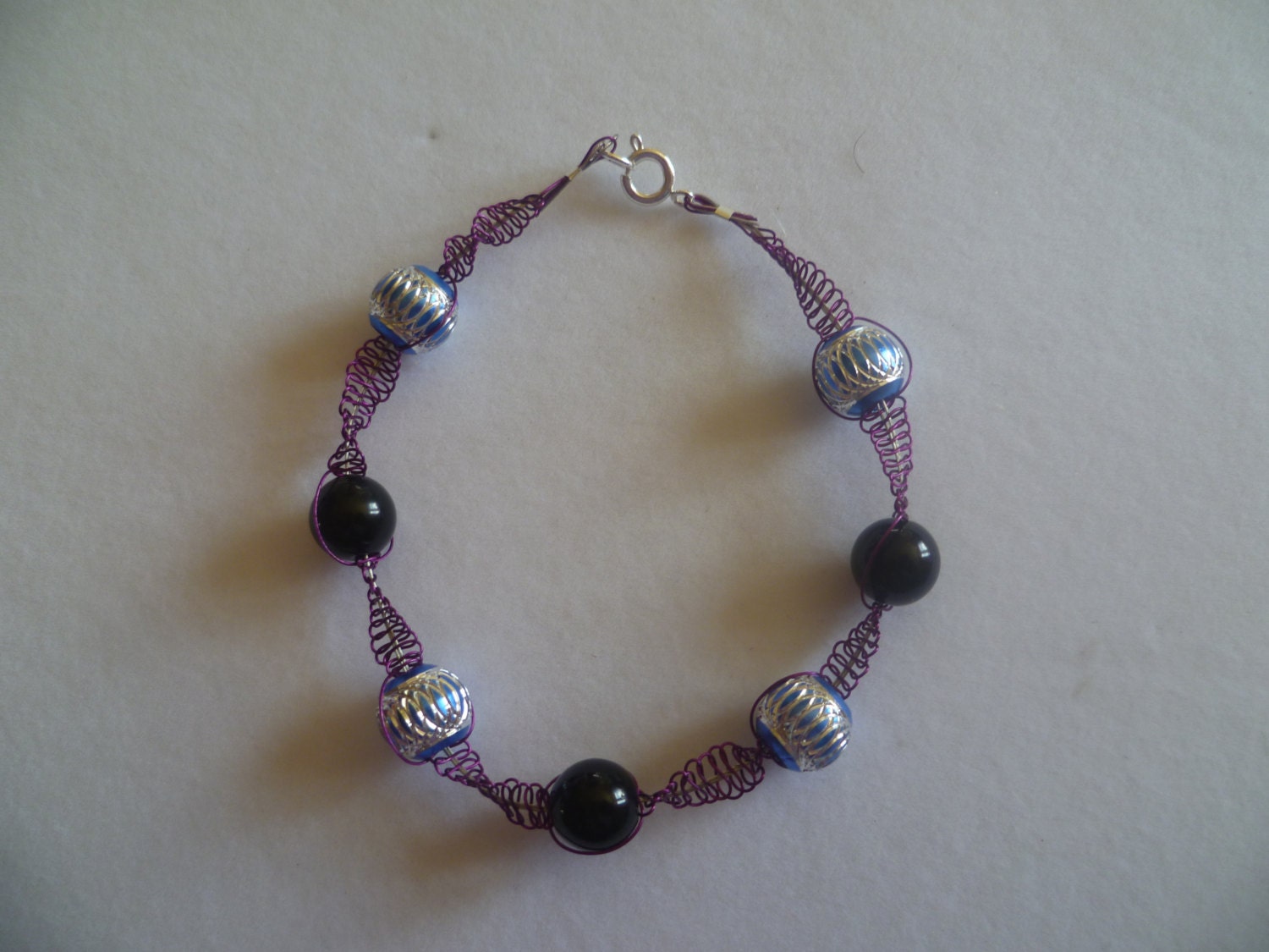 Handmade Macramé Semi precious Gemstone bracelet -  Purple Wire Macrame