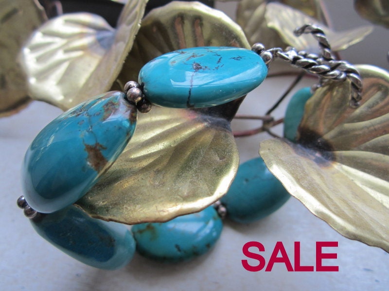 SALE: Turqoise Stone Bracelet - Bracelet w Anchor Toggle Closure - Chunky Turquoise Bracelet - Bracelet