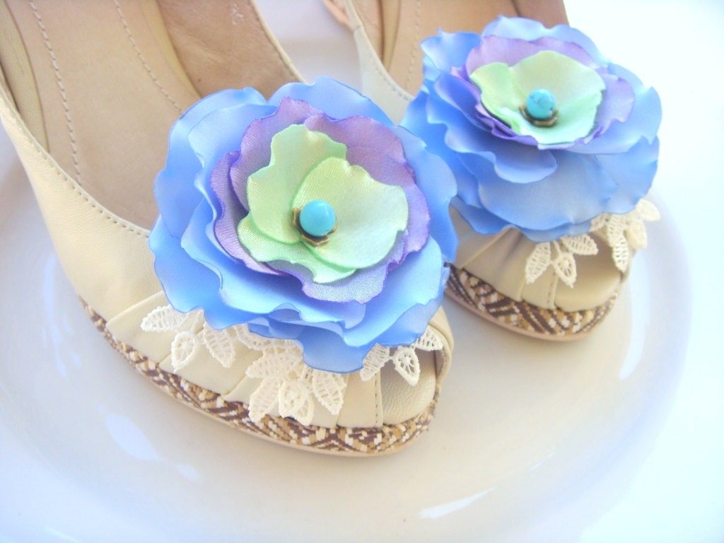 Shoe Clips, Light-blue flowers, Silk Flower , Handwork , Accessories for women  Meadow flowers , Shoe Accessories Summer flowers