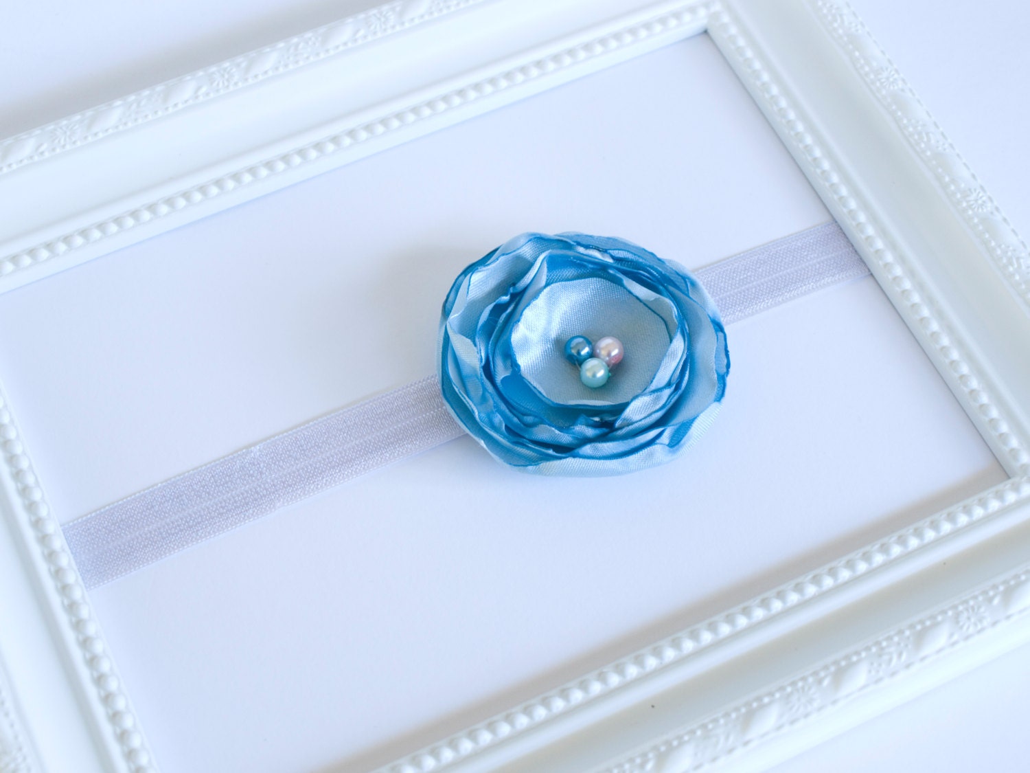 photography prop or Girls purple pastel blue headband /Poppy Fabric Flower  stretchy Headband for baby / child