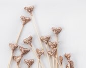 24 Gold Glittered Origami Heart Cake Topper, Wedding, engagement party, tea party, birthday, valentine's