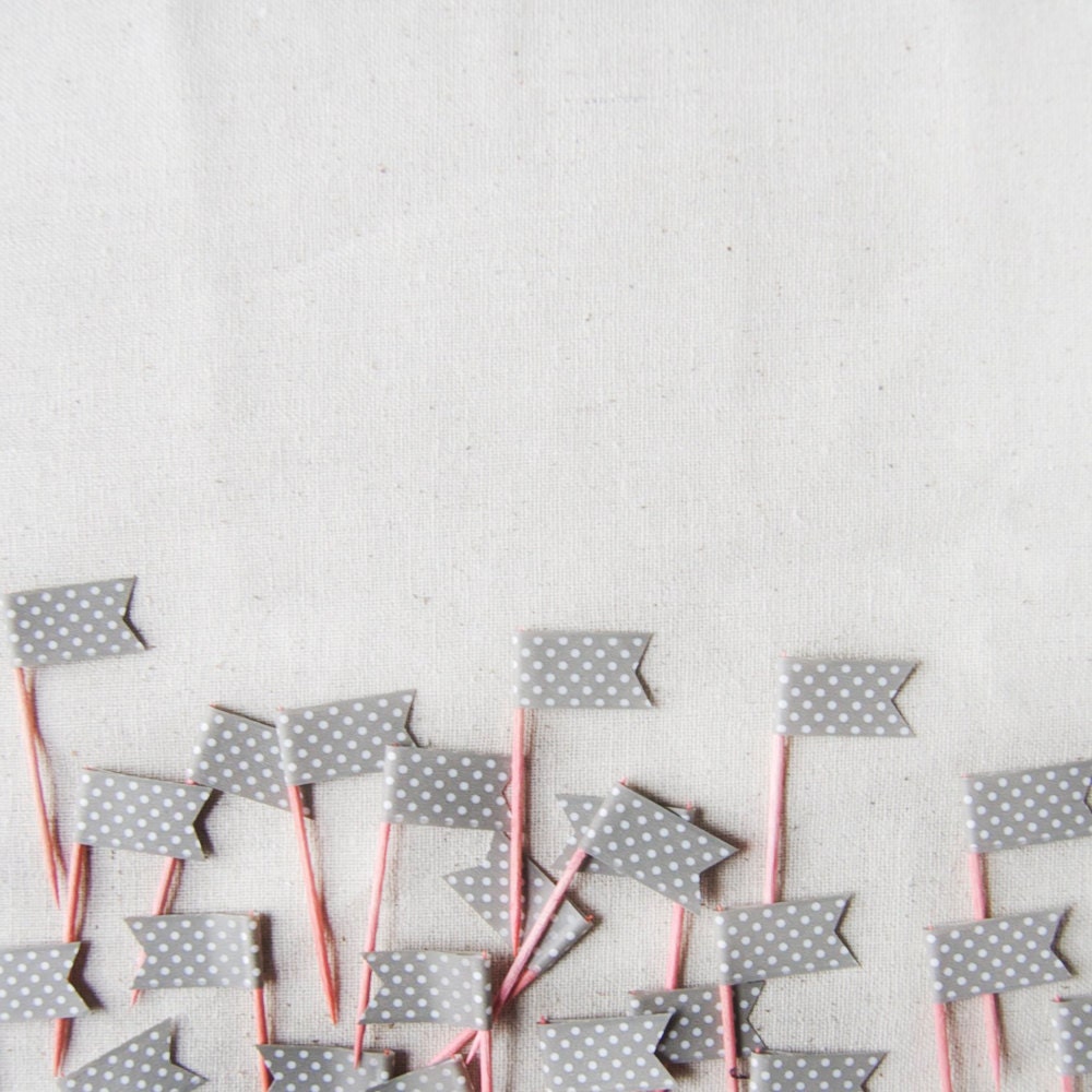 24 Grey Polkadot & Coral Washi Tape Cake Topper, wedding cake topper, engagement topper, birthday topper, baby shower topper, tea party