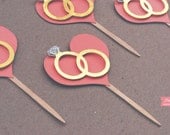 Double Wedding Ring Heart Cupcake Toppers, Party Picks, Toothpicks, Food Picks - CUSTOM Wedding Bridal Party Decoration (Set of 12)