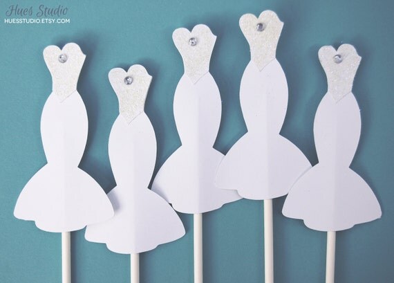 White Wedding Dress Cupcake Toppers - Custom Wedding Bridal Party Decoration (Set of 12) Il_570xn