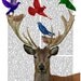 ON SALE Deer & Birds Nest Wall Art Print Art Giclee Print Acrylic Painting Illustration Deer Print Deer Picture wall art