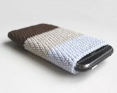 iPhone 3GS case striped for men / iPhone 4 case brown, beige, light blue / crochet iphone 5 sleeve - cell phone bag unisex - eco-friendly