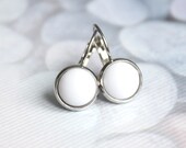 Pure White // elegant silver white cabochon earrings - 12 mm - bridal earrings - everyday earrings - minimalist jewelry - women, girls