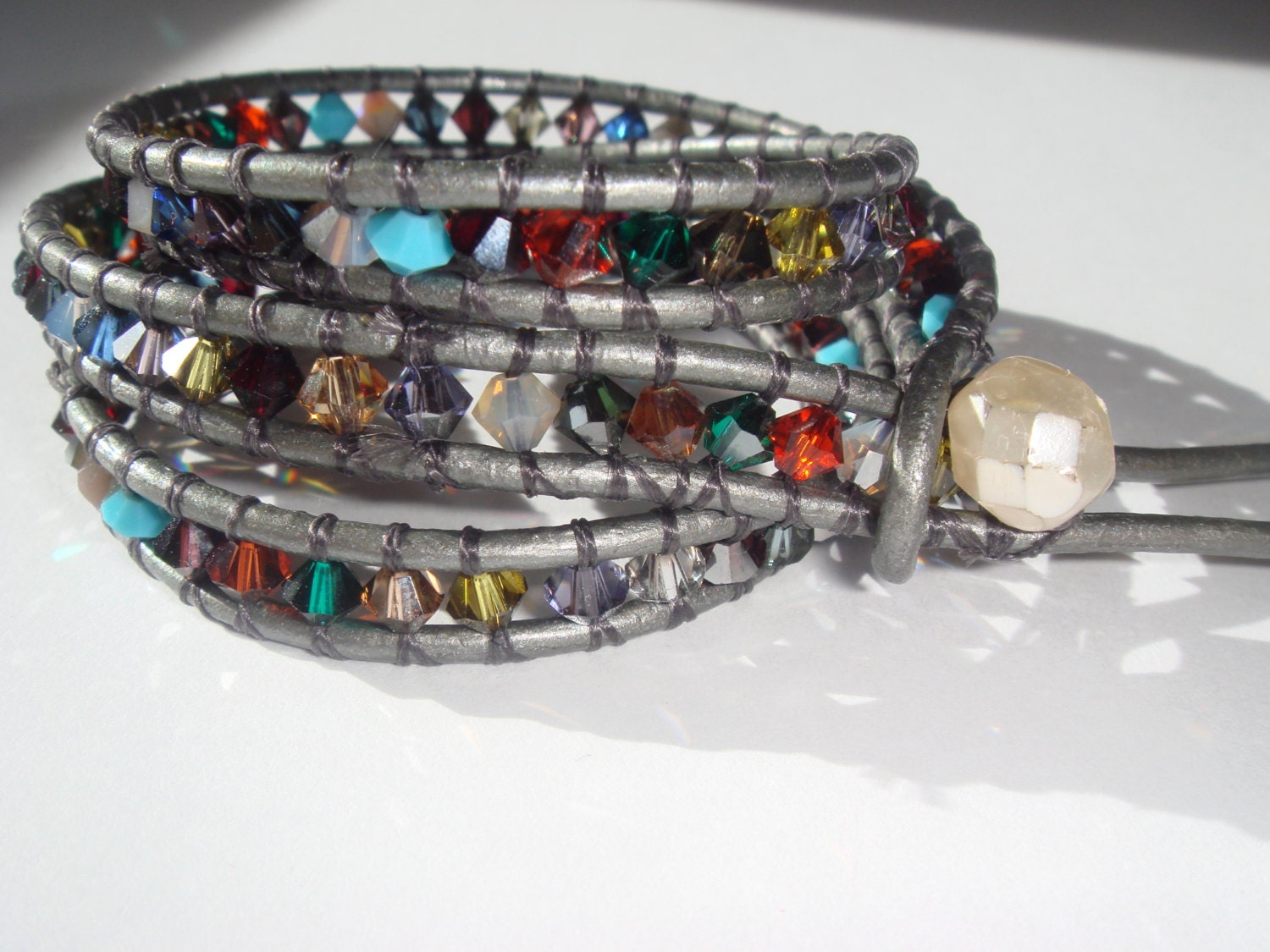 Multicolor Beaded bracelet. Beadwork bracelet. Swarovski crystals. Handmade bracelet. Triple wraps bracelet.