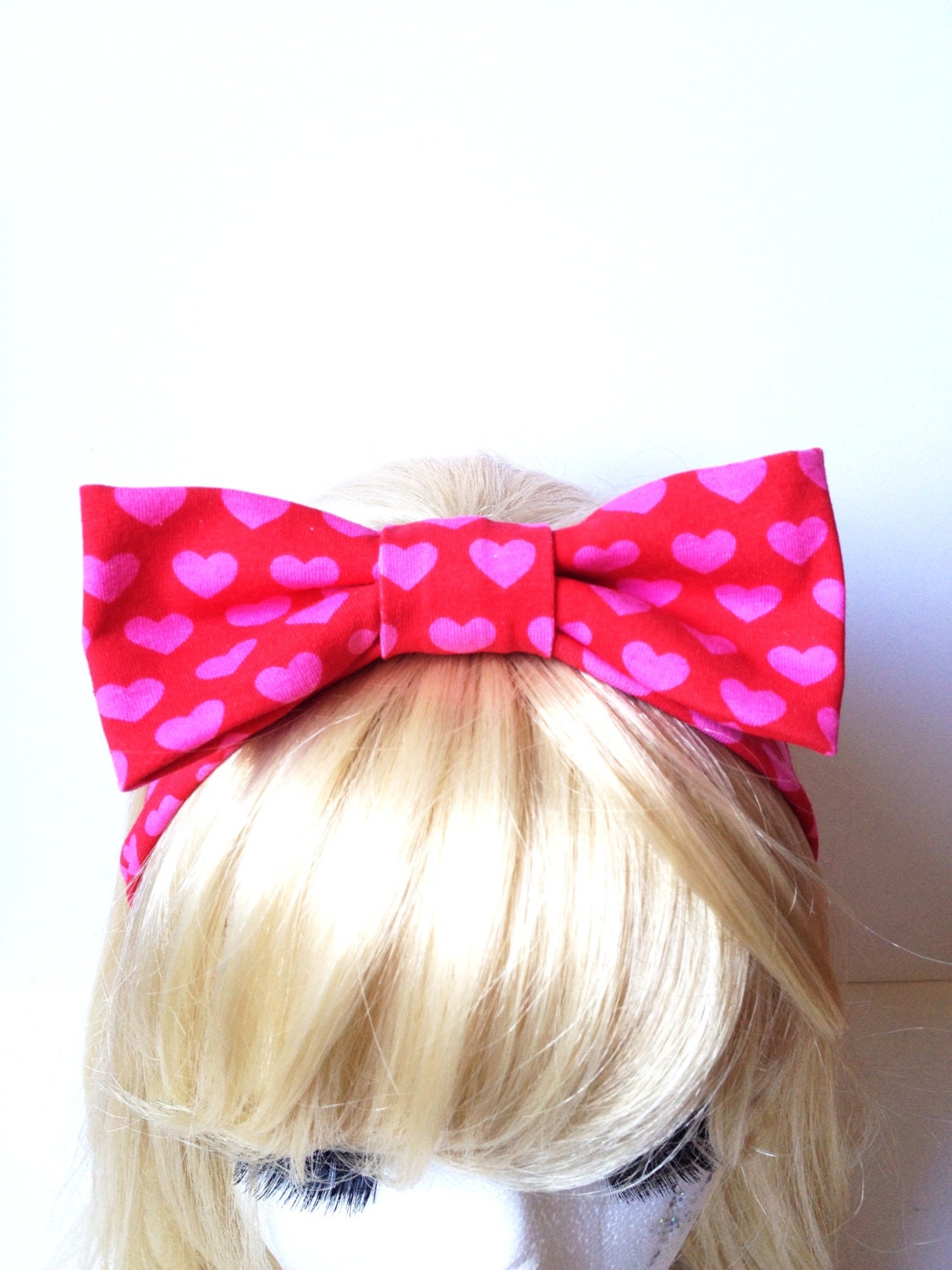 Handmade Lovely Bow Kids Head Band Retro Red Hot Pink Heart Dot Kawaii :) Stretch Comfortable Cute Girl fashion by Love Factory