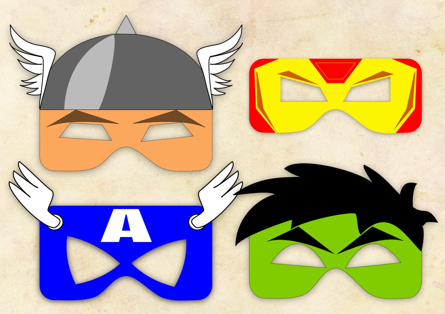Superheroes Avengers Mask Cut-out  - Iron Man, Thor, Captain America & Hulk