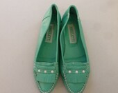 Mint Green Loafers by Angeletti -  Size 6 1980's Slip-on Shoes - Kiltie Fringe Loafers