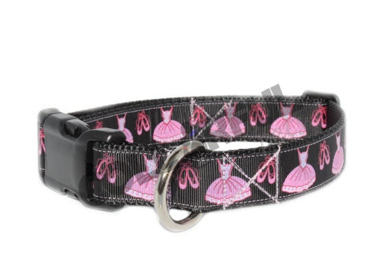 Ballerina Ballet Slippers Black/Pink Large Nylon Adjustable Buckle Dog Collar