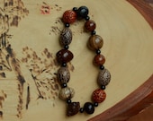 Wood Bracelet , Wood Jewelry , Made with hard Beads of Wood  and Seeds of bodi tree / bodisu  , Handmade 7"