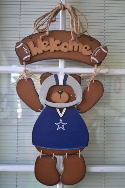 Dallas Cowboys, Outfit for Welcome Bear, Handmade, Home Decor, Door Hanger, Football Outfit