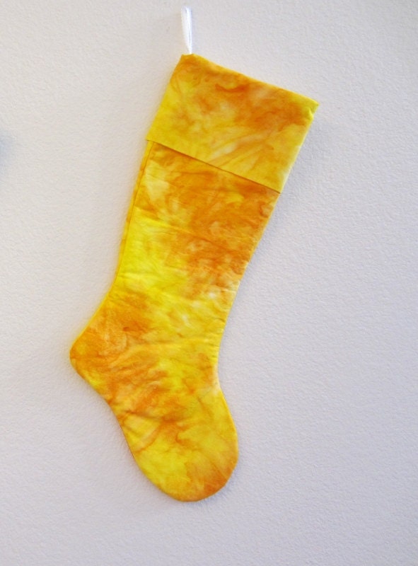 Personalized Yellow Christmas Stocking - Fun, Colorful, Funky, Bright, Batik - Rhinestone or fabric personalization