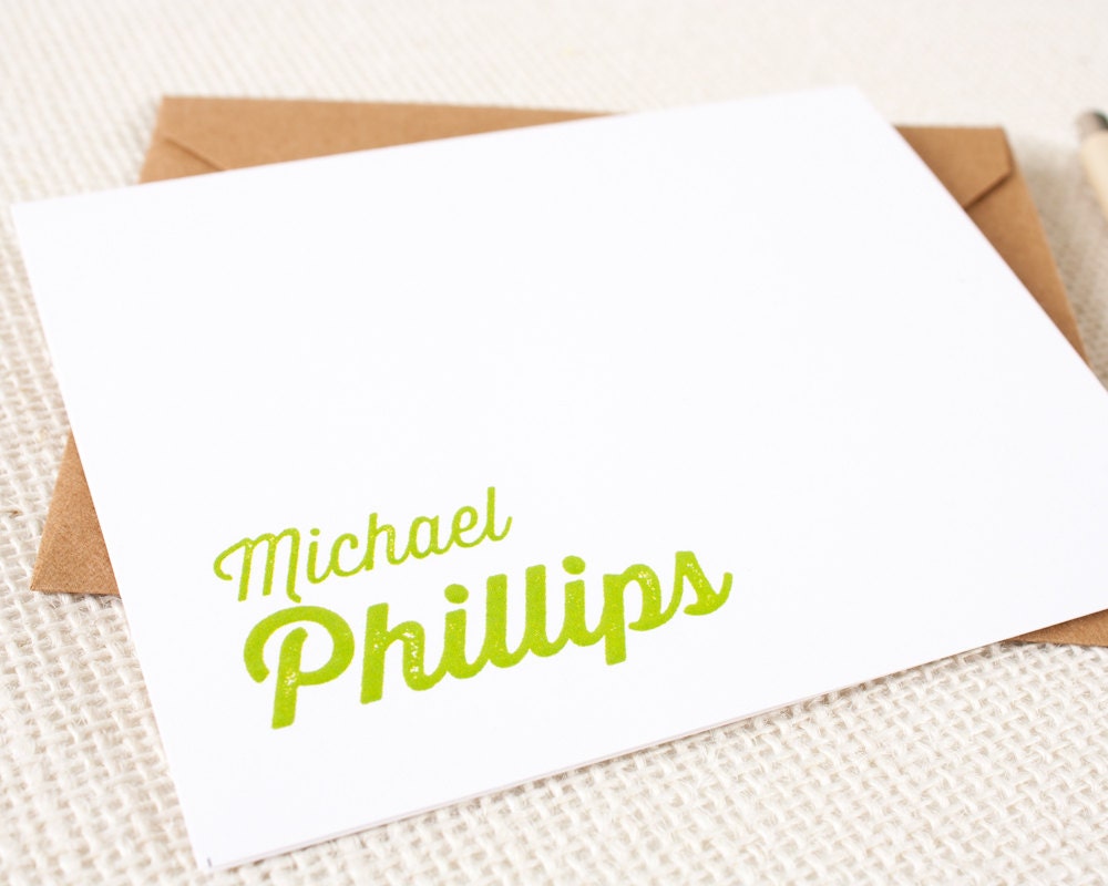 Personalized Notecard Set - Rough Letterpress Name - Set of 8 Folded Personalized Stationery / Stationary Cards - Choose your color