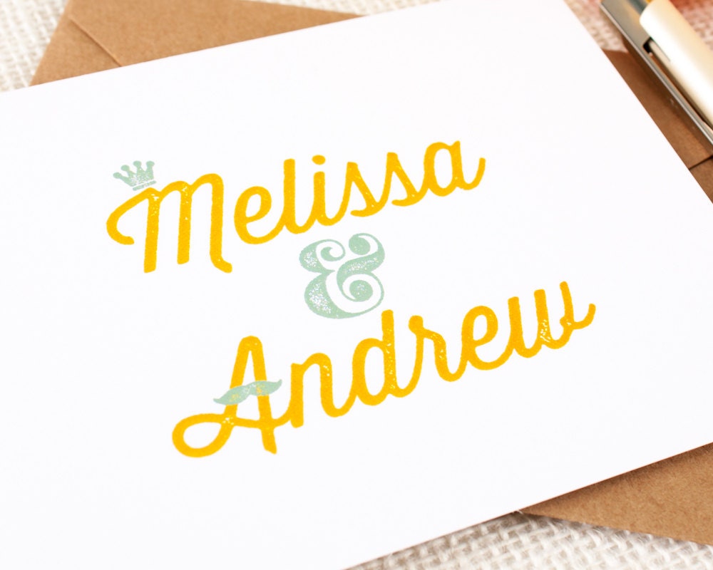 Personalized Notecard Set - His & Hers Rough Letterpress - Set of 8 Folded Personalized Stationery / Stationary Cards - Choose your color