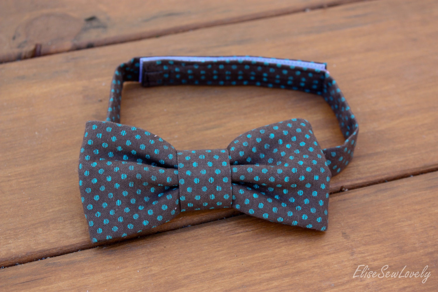 Toddler Boy Bowtie Brown Aqua Polka Dot