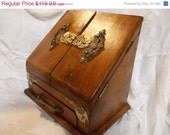 STEAMPUNK SALE Steampunk Dragon Chest Charging Station and Organizer Vintage Hardwood Secretary Box with 4 Brass Dragons