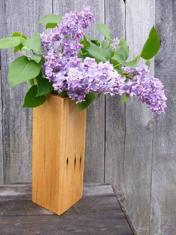 Handmade Reclaimed Oak Barn Wood Vase 4 inches square x 12 inches tall Unique one of a kind