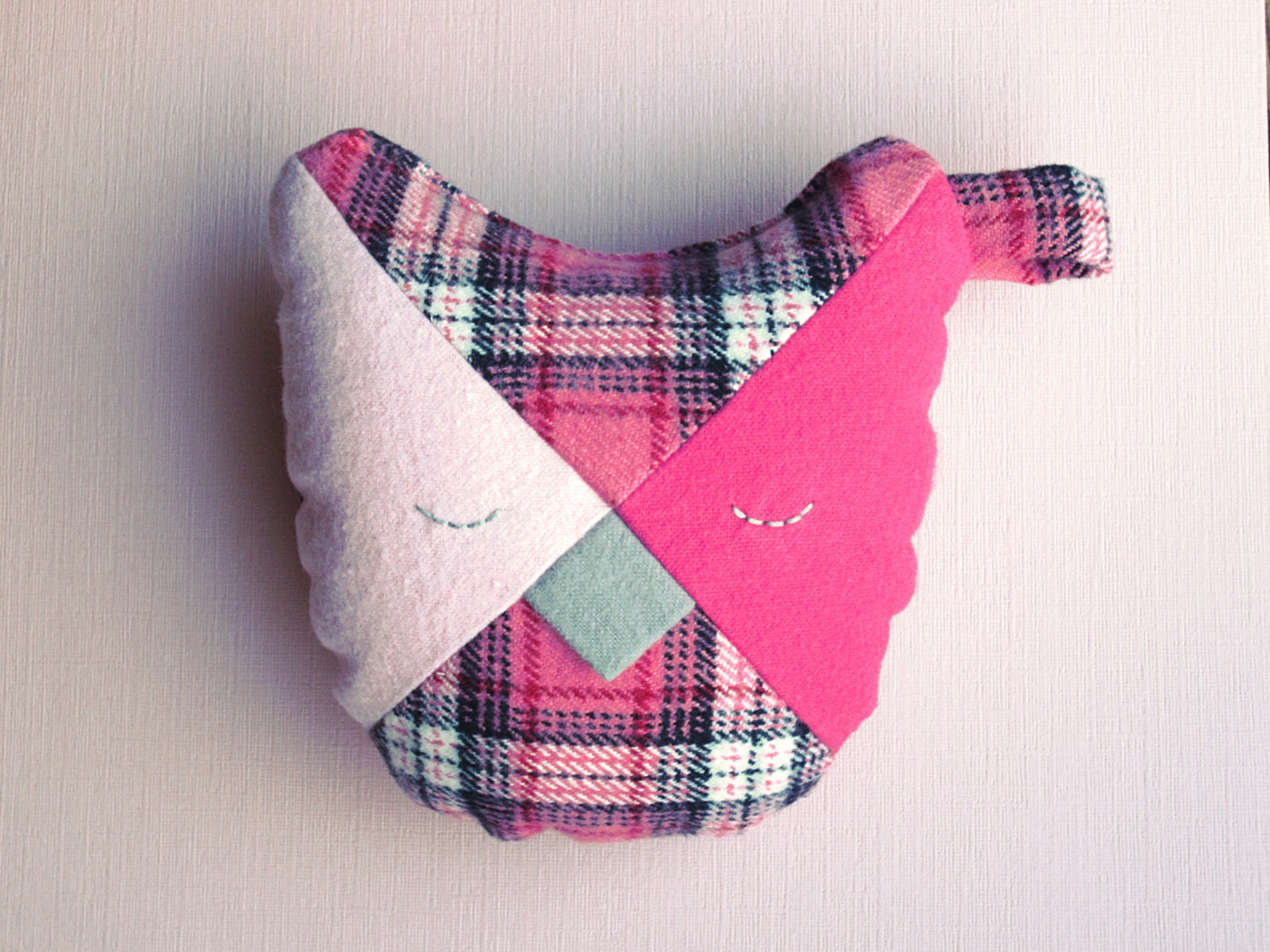 Hootie the Stuffed Owl Pattern - PDF Sewing Pattern Big & Small Owl Pillows Toys shown in pink plaid Eye Hearts