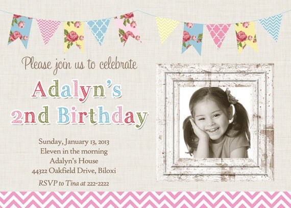 Shabby Chic Bunting Birthday Party Invitation - Printable Il_570xn