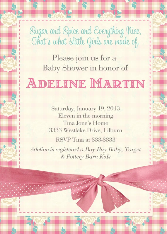 Gingham with Roses Baby Shower Invitation - Printable Il_570xn