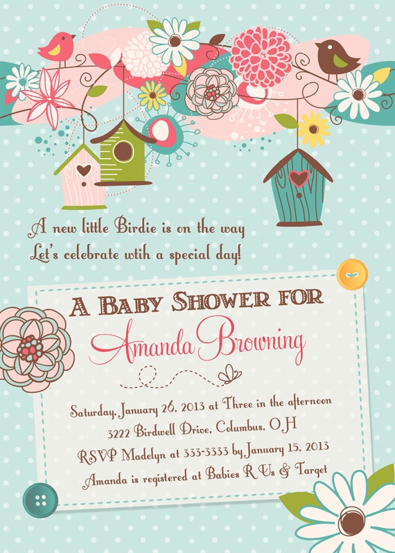 Birds and Bird Houses Baby Shower Invitation - Printable Il_570xn