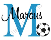 Soccer Wall Decal - Personalized Sports Theme Decal With Initial & Baby Name for Boys Nursery Or Toddler Room Wall Art 22H x 30W BN016