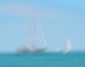 Photo Print - Sailboat Breaking Through the Fog, Aquamarine Waters, Ocean Sailing Scene, Abstract