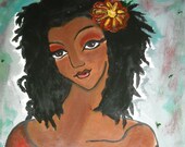 SaLe./ Naturally Blooming, original modern abStract figurative painting Natural Hair ArT