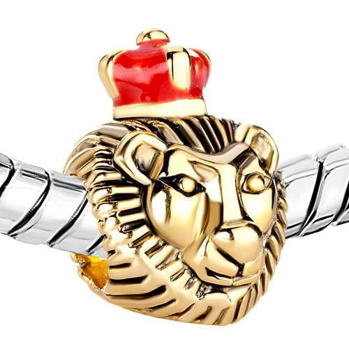 Gold Red Lion King Bead Charm Fit European Charm Bracelet, Charm Bracelet, Jewelry, Leo Zodiac Sign