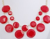 New Red Bubble Necklace, Beadwork Necklace, Beaded Jewelry, Bib Necklace, Statement Necklace, Pendant Necklace-128958837